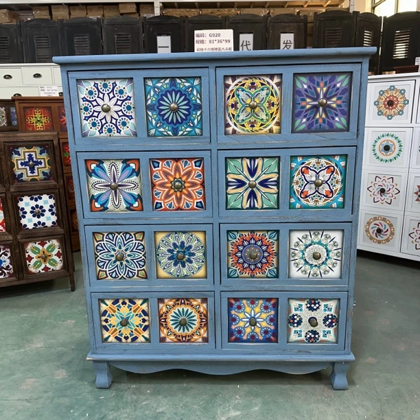 z920做旧擦蓝十六格八抽收纳柜