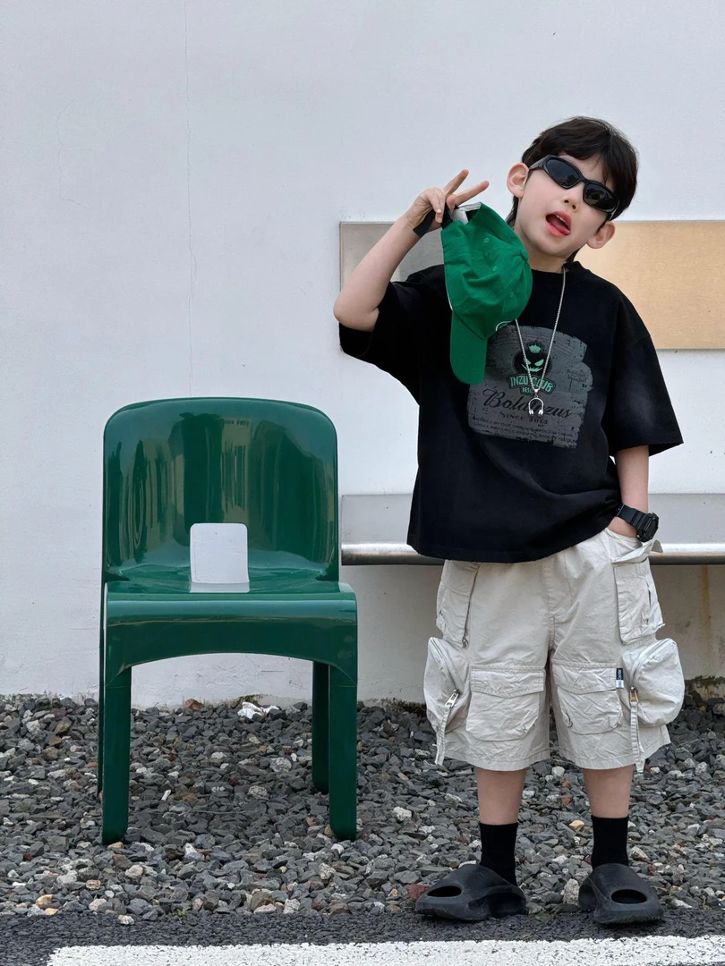 A.MU2025夏款清仓【一号链接】儿童男童洋气休闲复古宽松印花中大童