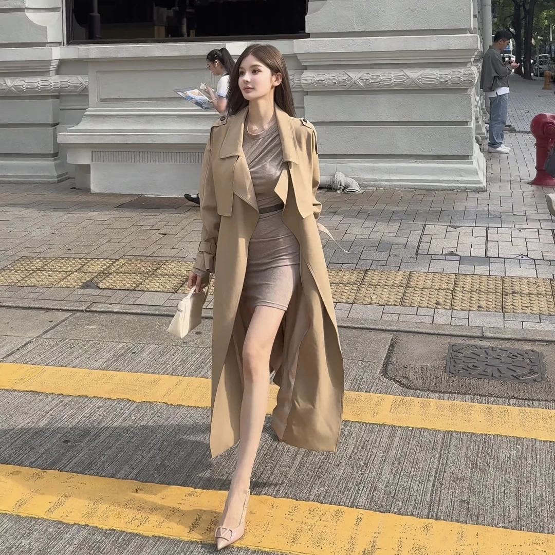FAY【暮秋晚风】港味金典大翻领落肩袖带肩章中长款秋冬风衣外套