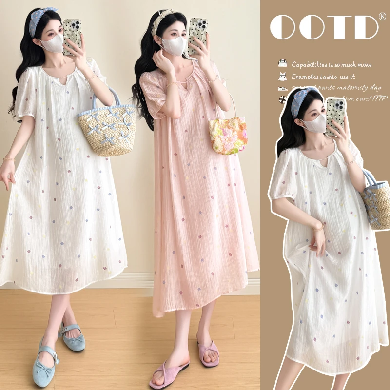 高级洋气孕妇装夏装连衣裙夏季时髦孕妈装遮肚子衣服夏天裙子甜美