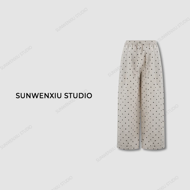 swx studio3店 “波波裤”夏日复古棉麻波点印花萝卜型收脚裤