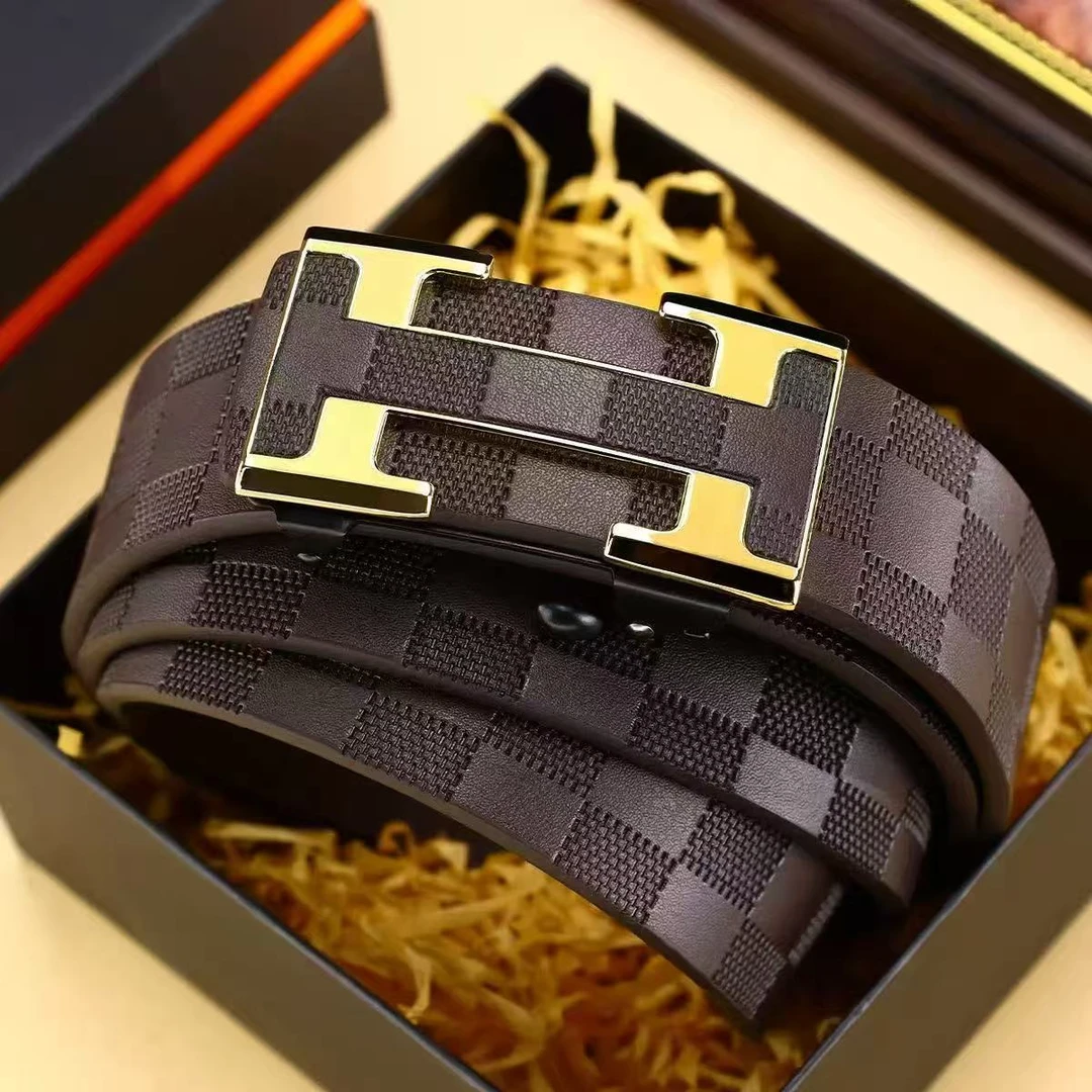 男士棋盘格H头自动扣时尚腰带不带礼盒