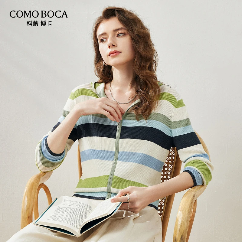 COMOBOCA/科蒙·博卡春夏连帽拉链针织开衫上衣桑蚕丝外套KST1141