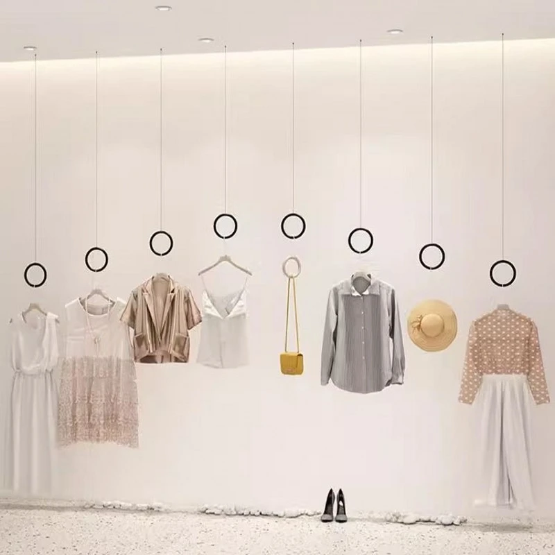 可调节钢丝吊架服装店展示架女装店挂衣杆悬挂吊环橱窗装饰高档架