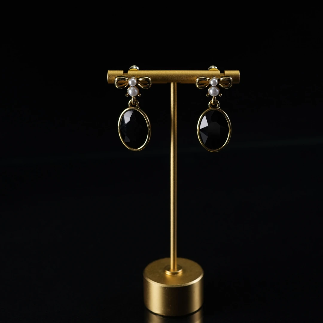 铜合金耳饰 黑金简约蝴蝶结耳饰~7510