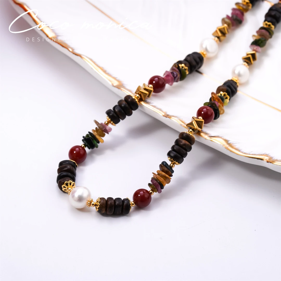 【小霞珠宝】沉贵宝项链手工吊坠复古锁骨链毛衣链镶嵌AE479