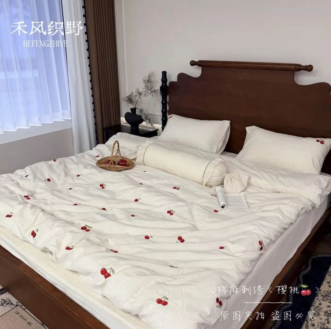 【禾风织野-刺绣款】2025年新款亚麻四件套棉麻被套床上用品