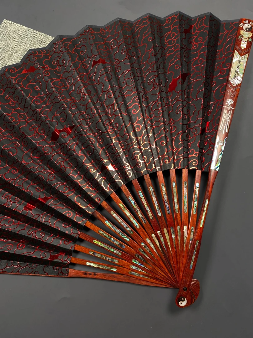 杨东精工太极 道法自然螺钿满嵌小叶紫檀折扇95寸方2.0