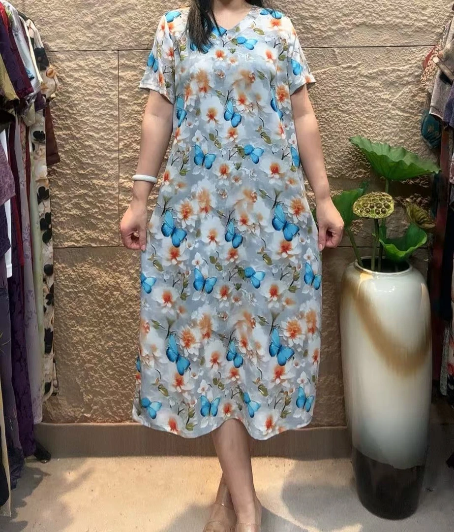 2（蝴蝶飞飞）新款洋气时尚气质短袖优雅宽松连衣裙