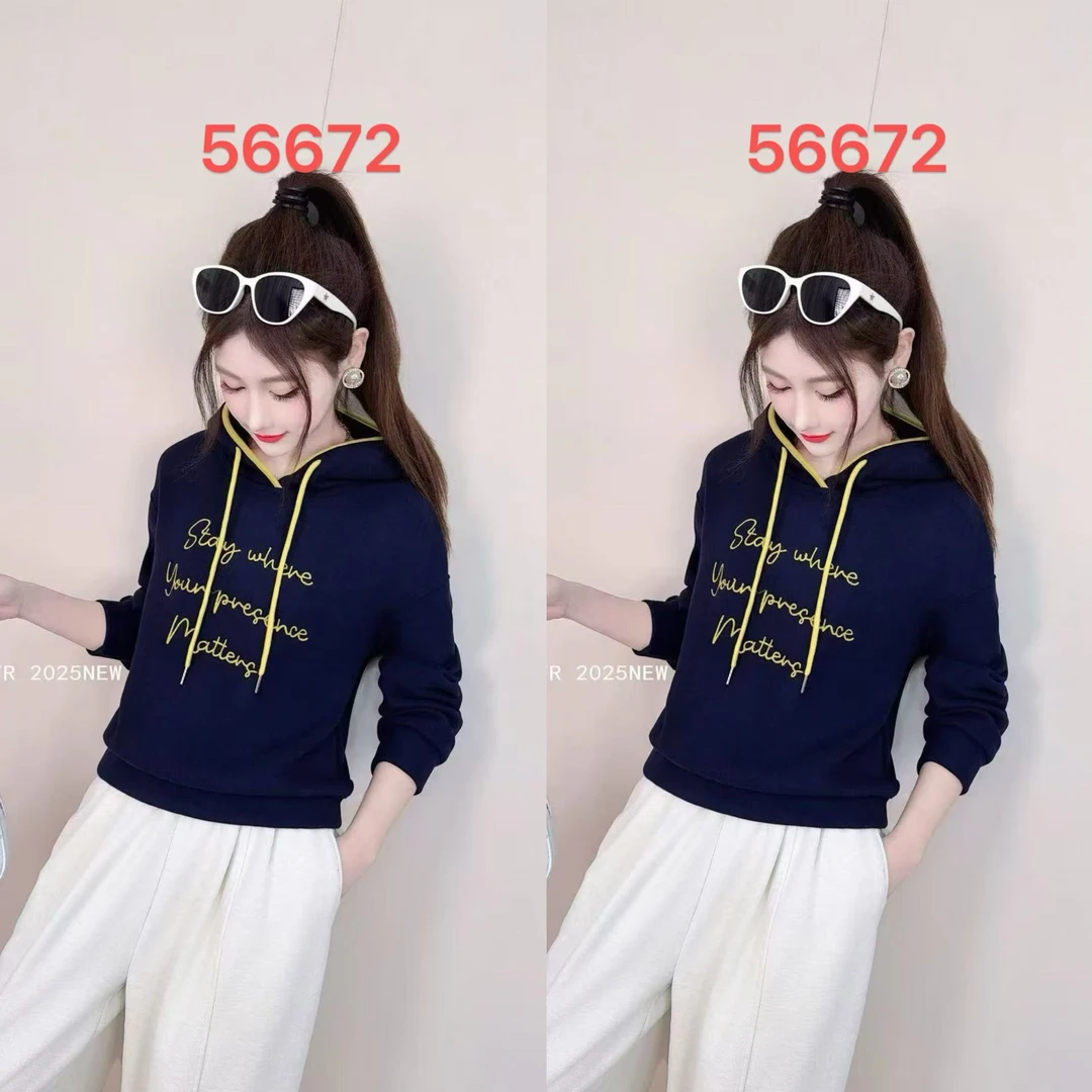 新款连帽加绒显瘦时尚百搭休闲长袖卫衣56672