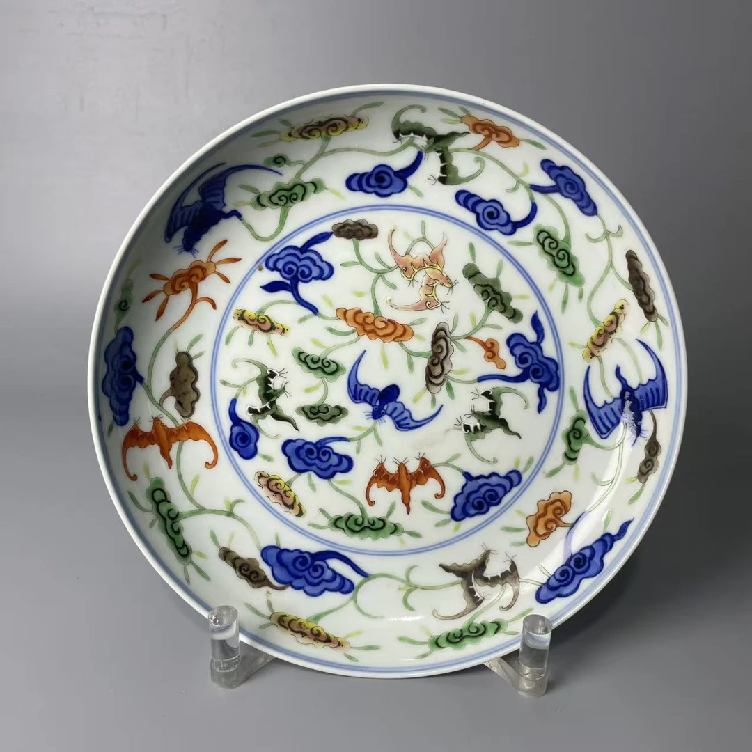 青花五彩福寿连绵赏盘