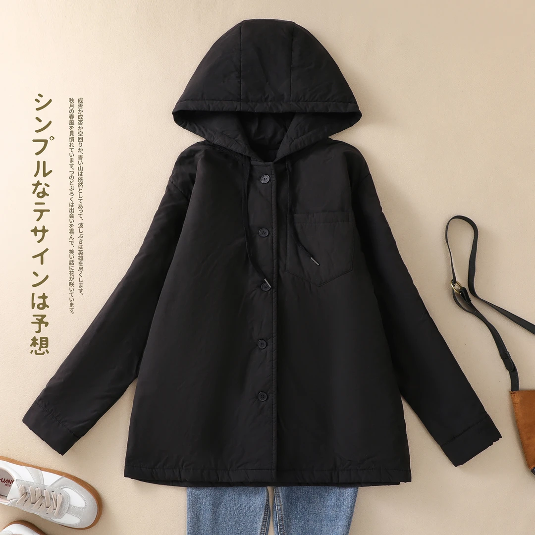 酷丝棉时尚气质夹棉棉袄宽松百搭军绿色连帽外套女式2025冬季新款