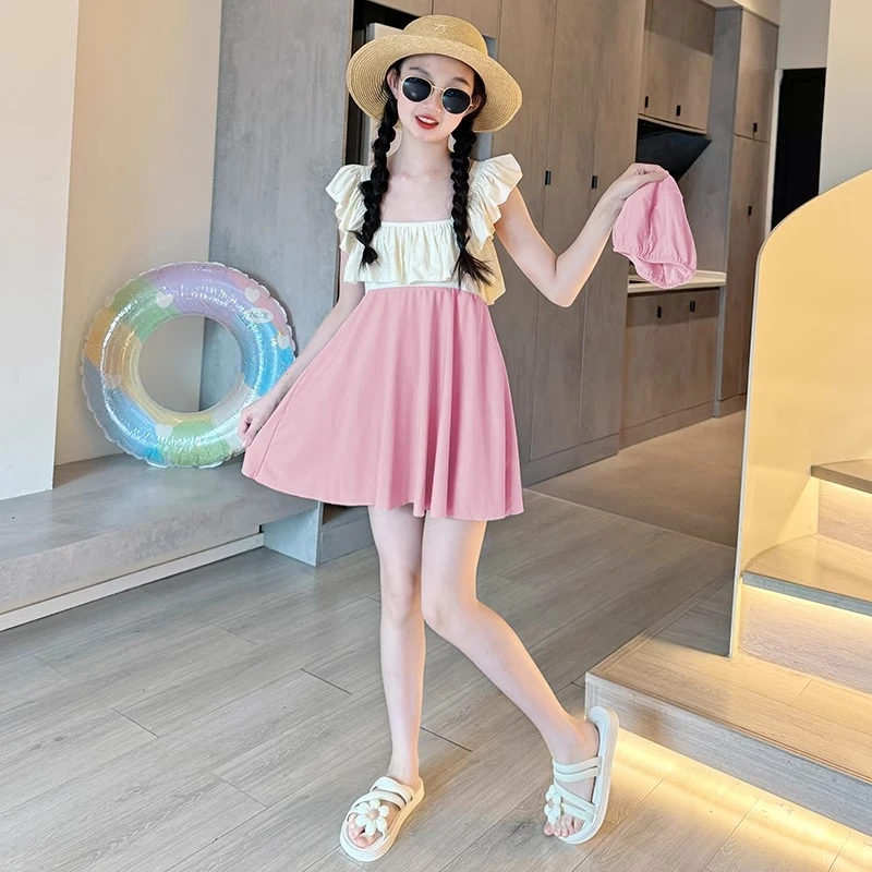 女童高颜值泳衣2025新款儿童公主风裙式泳装大童女孩带胸垫游泳衣