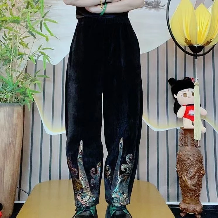 民族风国风雪尼尔刺绣休闲裤1006