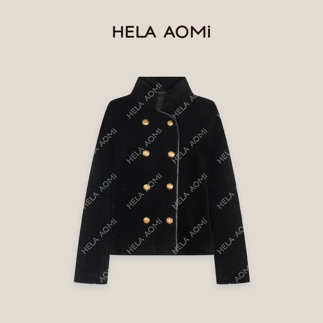 HELA AOMI“原单线.小金扣皮草”绵羊毛100%高级时髦外套CY5DC02418