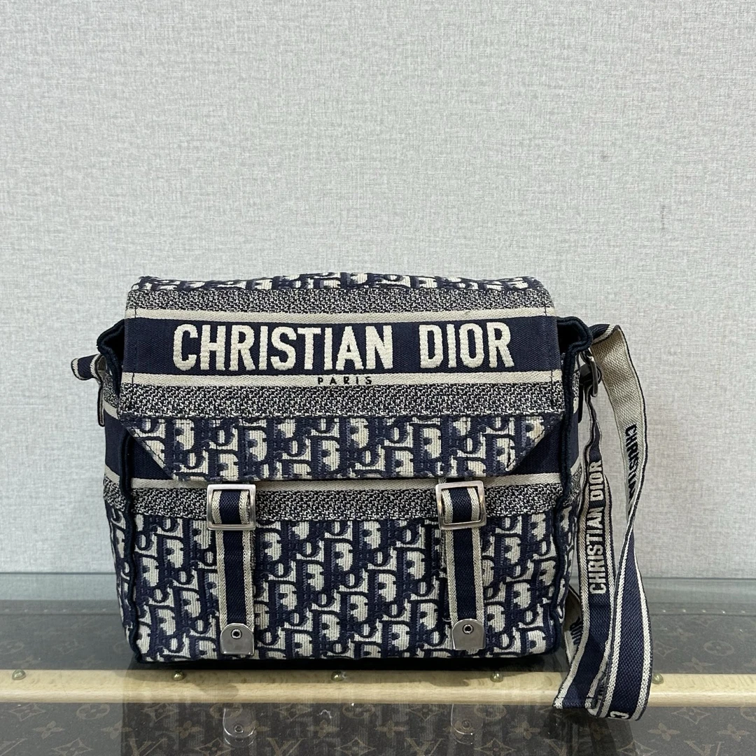 95新 DIOR/迪奥 camp老花满印刺绣邮差单肩斜挎包 30416