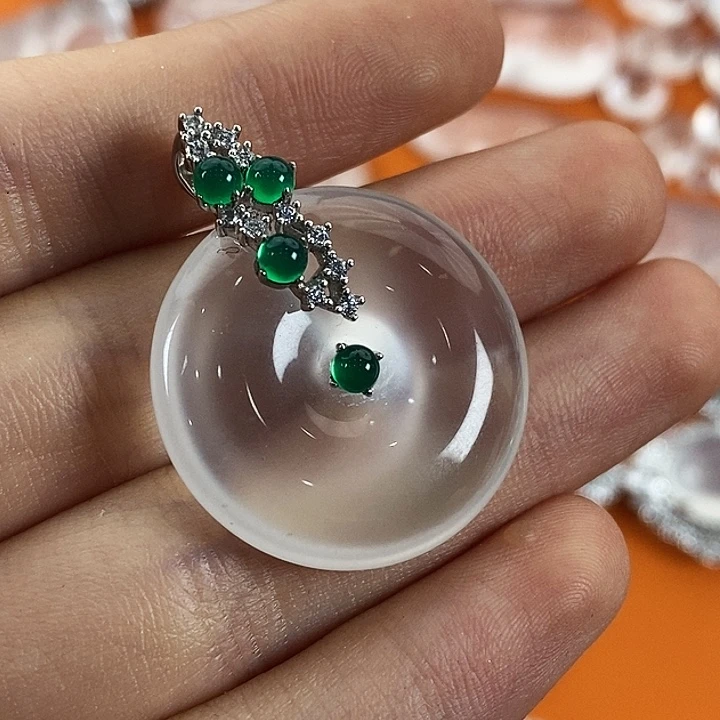 石英质玉银S925镀金镶嵌颈饰