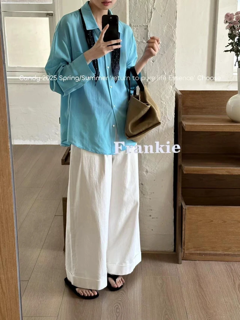 糖果～7109 春夏新品简约韩系配丝巾两件套衬衣防晒衬衣