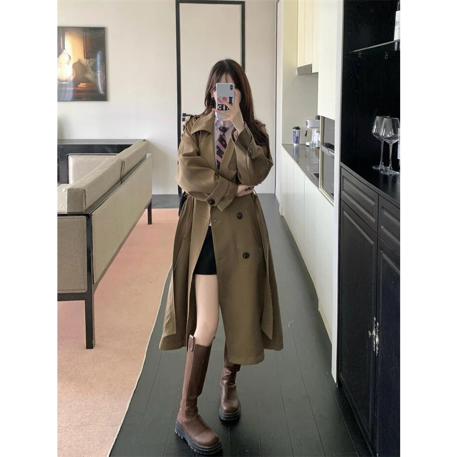 实拍巴黎旧梦经典廓形大翻领大码女装中长款简约气质秋冬风衣外套