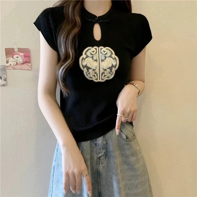 5172圆领T恤飞飞袖黑色小众ins立领辣妹短袖复古宽松型