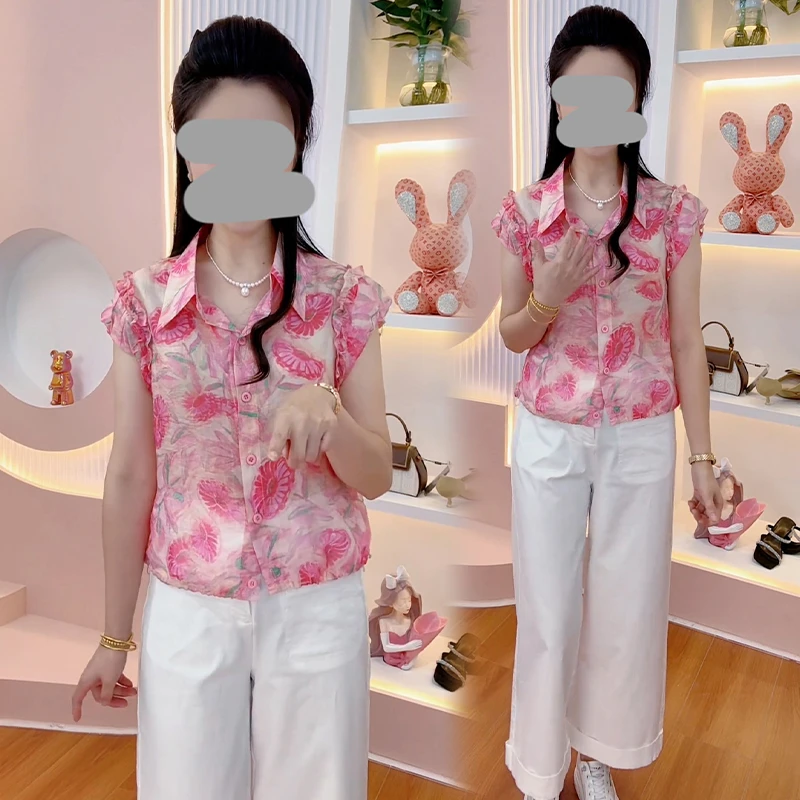 高级感时髦洋气短袖衬衫女士2025年夏季休闲百搭遮肉显瘦开衫上衣