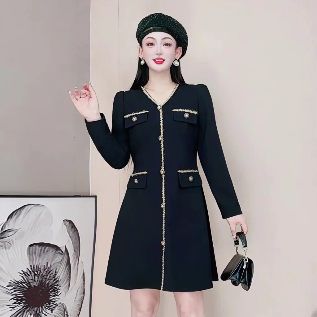 秋冬连衣裙气质长袖遮肉显瘦打底裙复古高端洋气裙子大码女2847