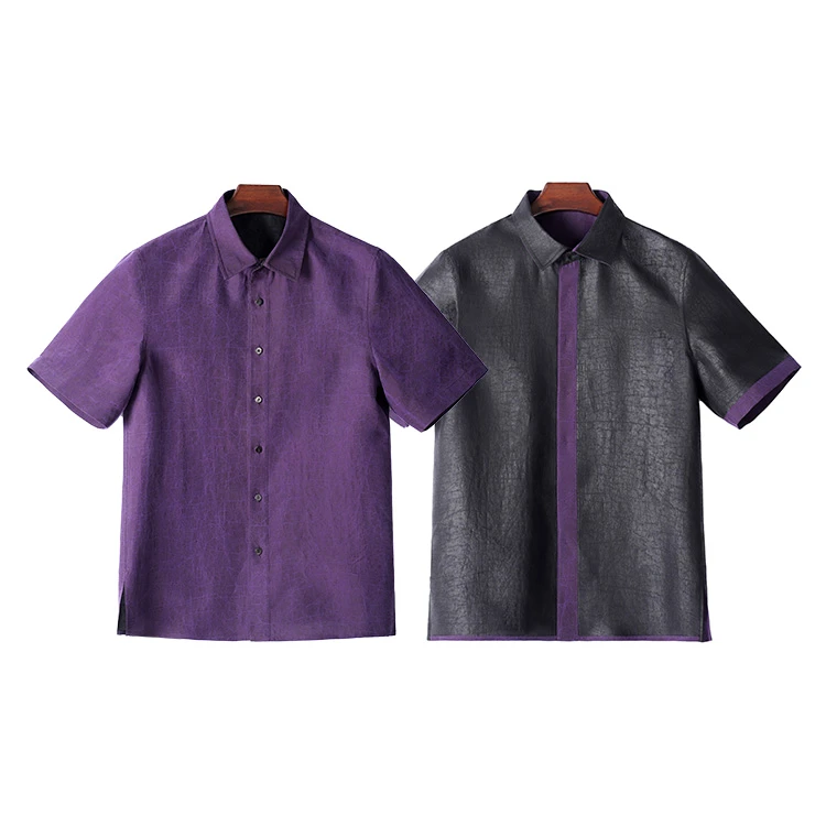 99366 男士短袖衬衫 桑蚕丝龟裂纹香云纱男装新中式休闲夏季衬衣