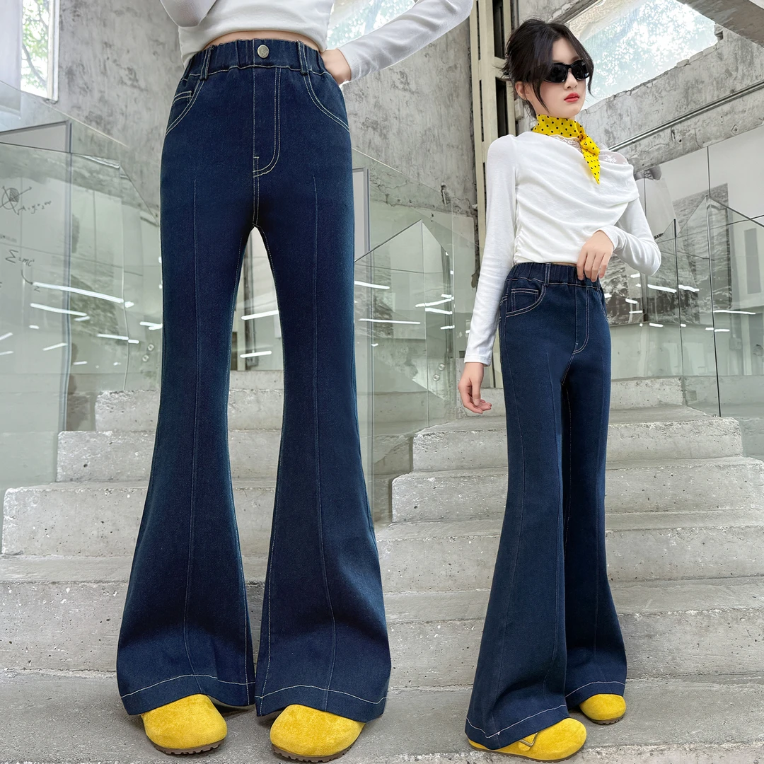 女童裤子牛仔喇叭裤春秋装新款中大童韩版洋气微喇裤秋季弹力裤潮