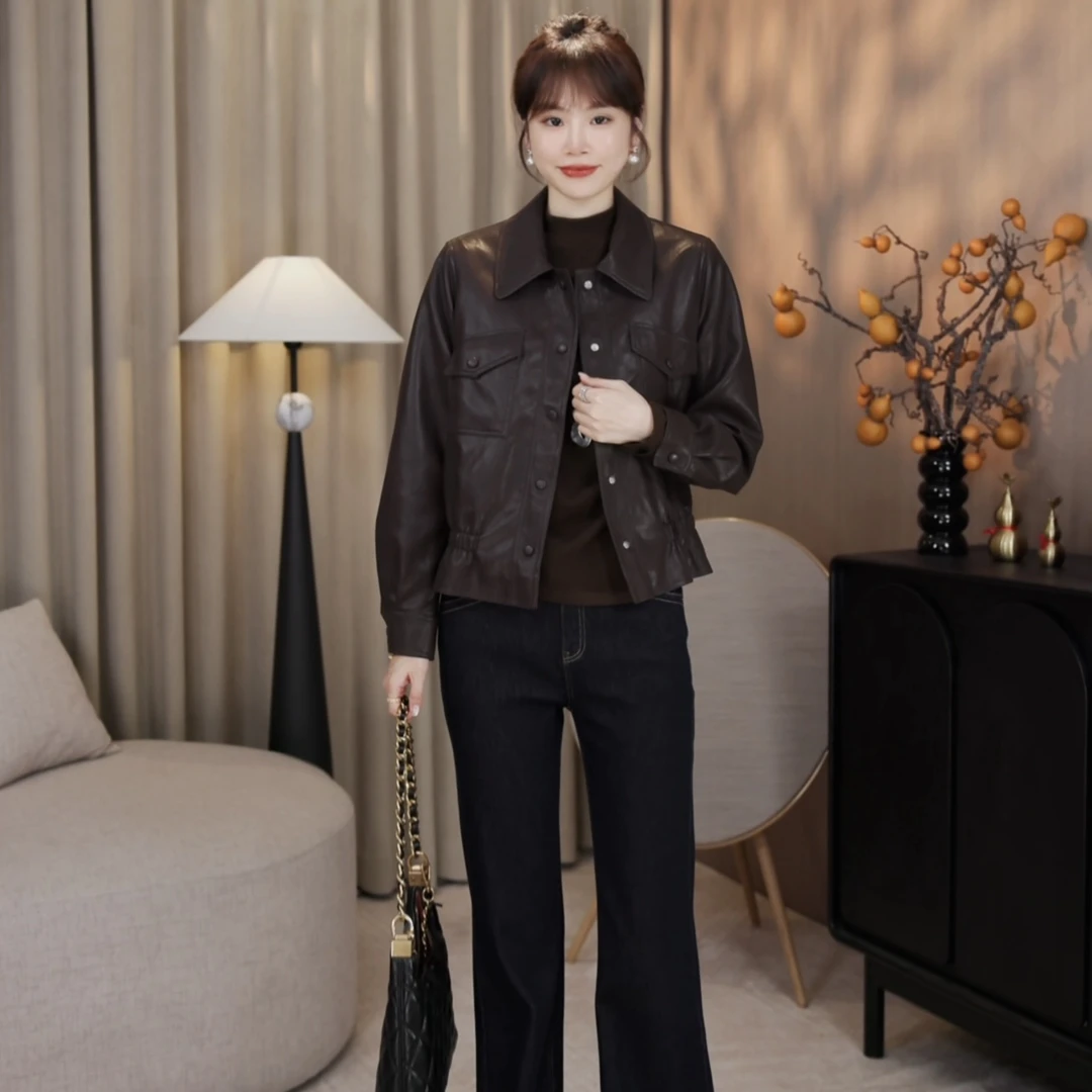LMENY“里约日落”腰身好比例！收腰显瘦气质翻领皮衣外套25CW021