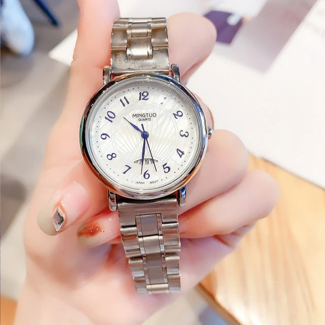 MT家  钢带手表新款简约日历时尚女士防水石英表轻奢爆款机械
