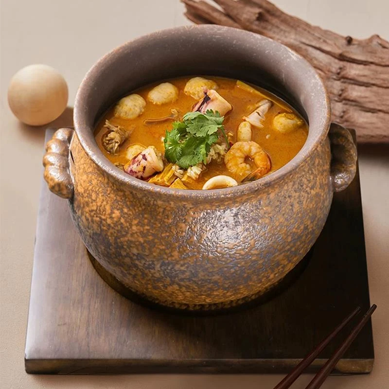 复古紫砂汤罐农家菜双耳瓦罐装汤煲中式耐高温可明火创意酒店餐具