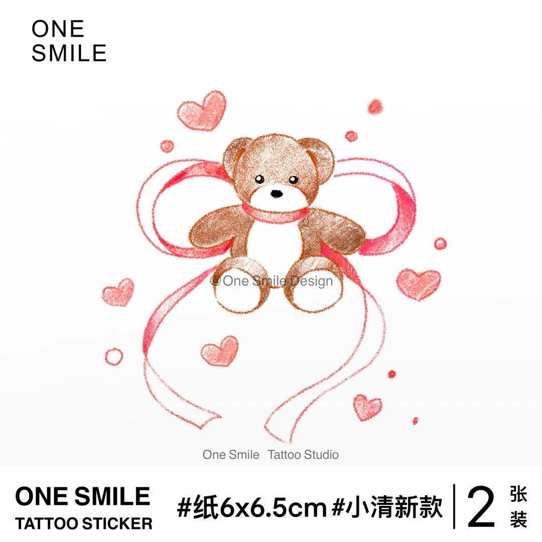 ONESMILE 蝴蝶结小熊 可爱卡通儿童彩色高级持久防水小清新纹身贴