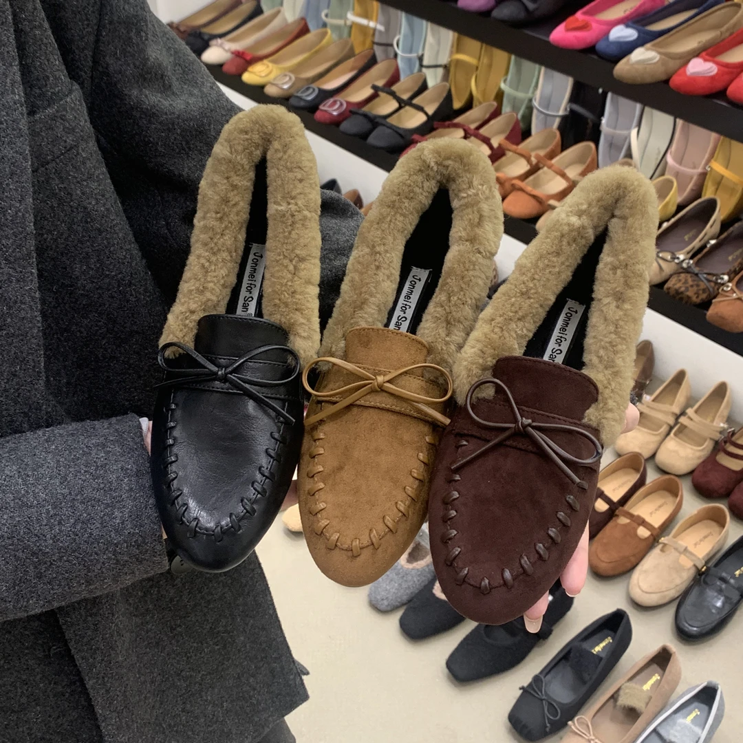 毛毛鞋加厚绒兔毛加绒乐福鞋一脚蹬保暖棉鞋2025年秋冬新款