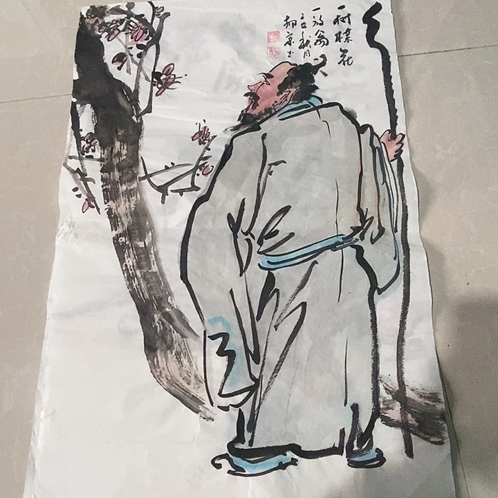 国画四尺三开手绘人物