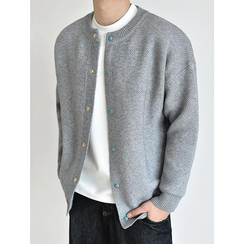 高级质感慵懒风重磅针织开衫外套男士秋冬厚款百搭休闲圆领毛衣潮