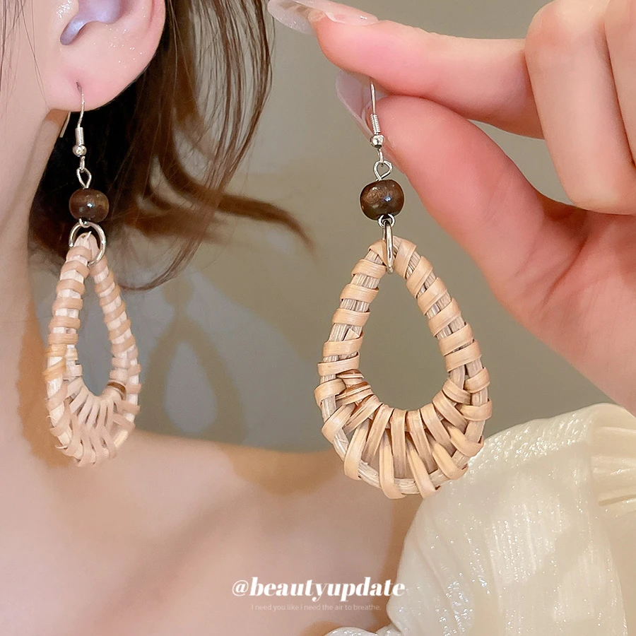 铁合金木质耳饰 植物花卉日韩原创设计黄色轻奢耳饰耳钩耳环个性