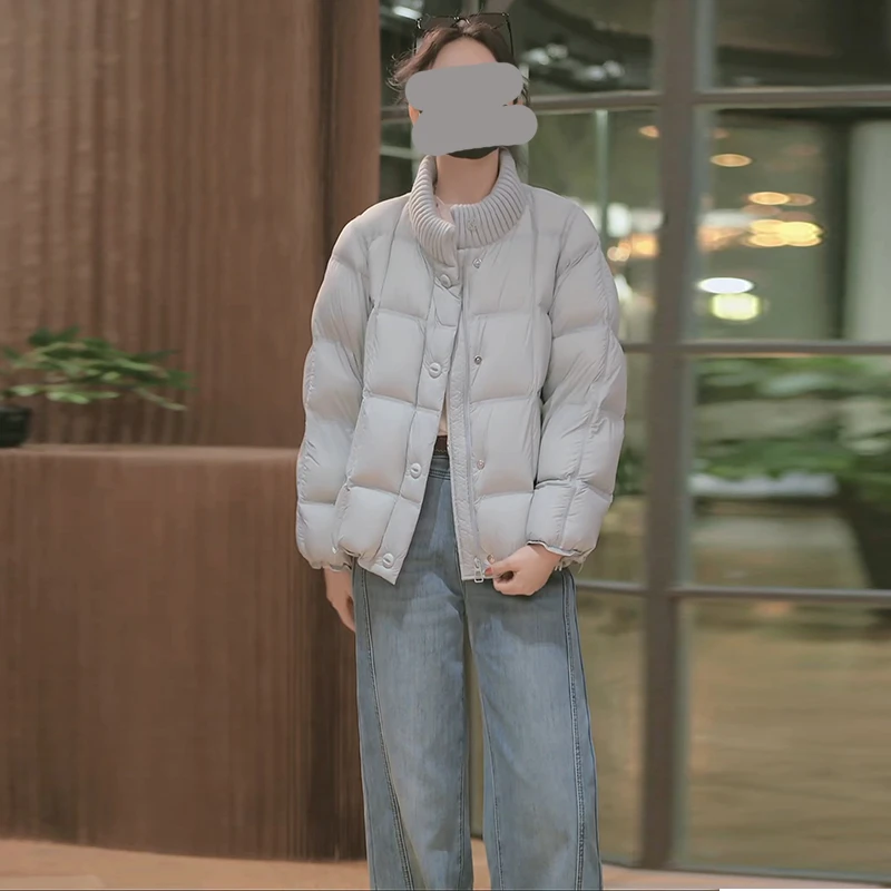 时尚百搭显高棉服加厚女2025年秋冬季新款针织立领泡芙高端外套潮