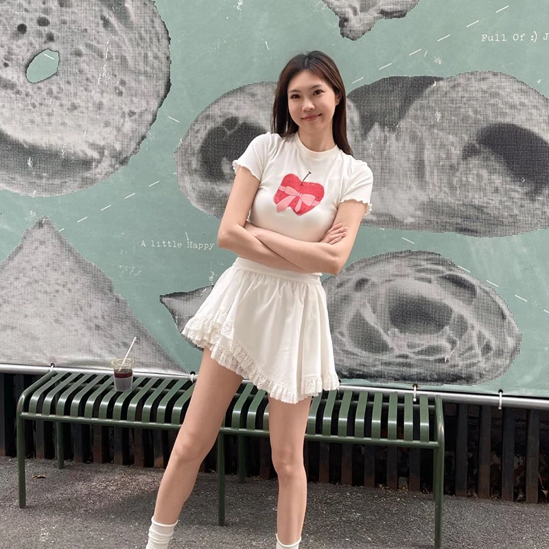 河岸家设计师Herlian白色蕾丝不规则下摆蛋糕裙短半身裙25夏新款