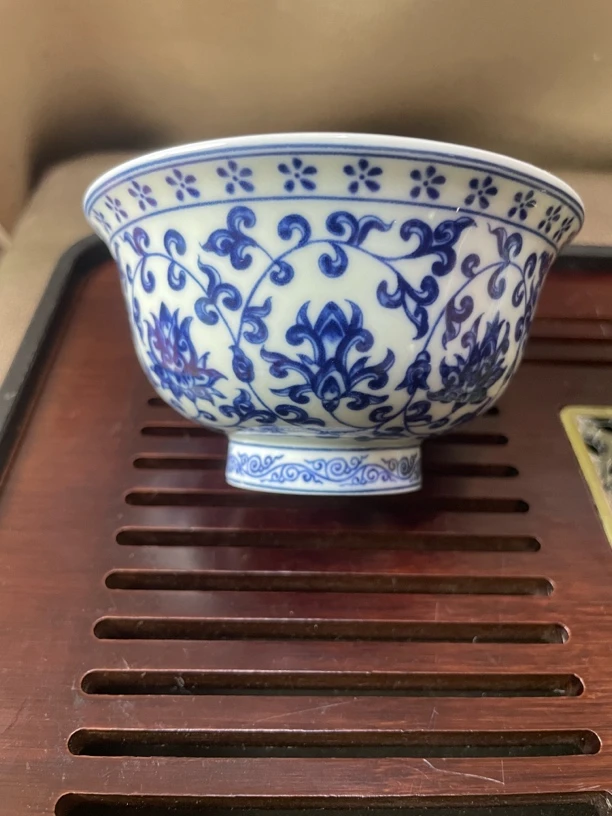 青花缠枝莲陶瓷珐琅彩大压手杯茶杯花纹茶具
