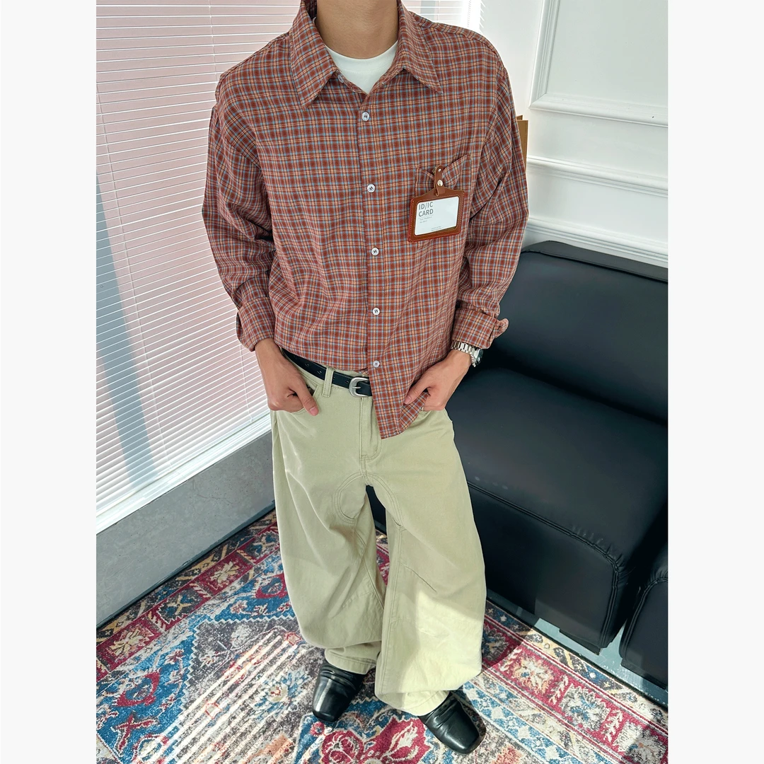 CZ2复古美式多巴胺格子衬衫外套宽松休闲长袖衬衣