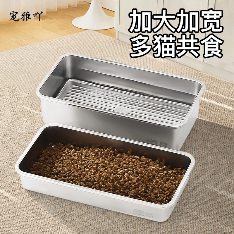 多猫食盆304不锈钢繁育碗大饭盘猫粮碗不锈钢超大号防打翻宠物碗