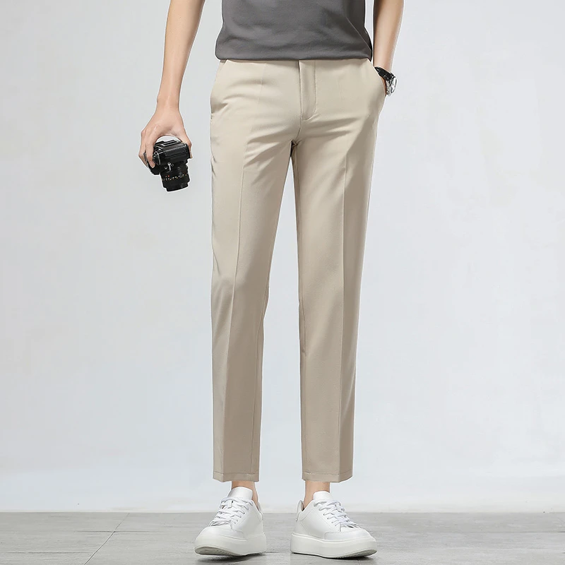 时尚冰裤男夏季薄款高弹力修身小脚九分新款裤子春夏薄款男士