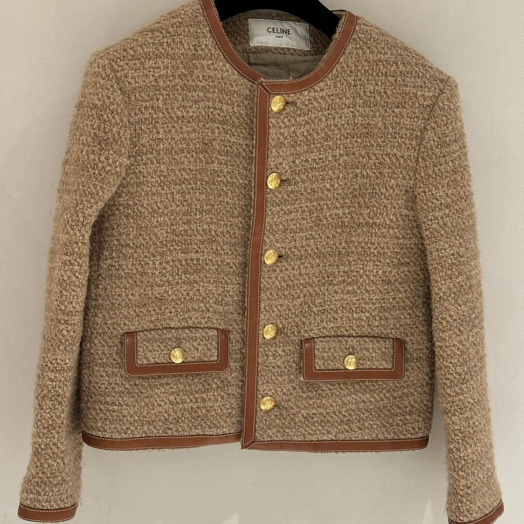 99新 Celine/思琳 黄色粗花呢外套36码