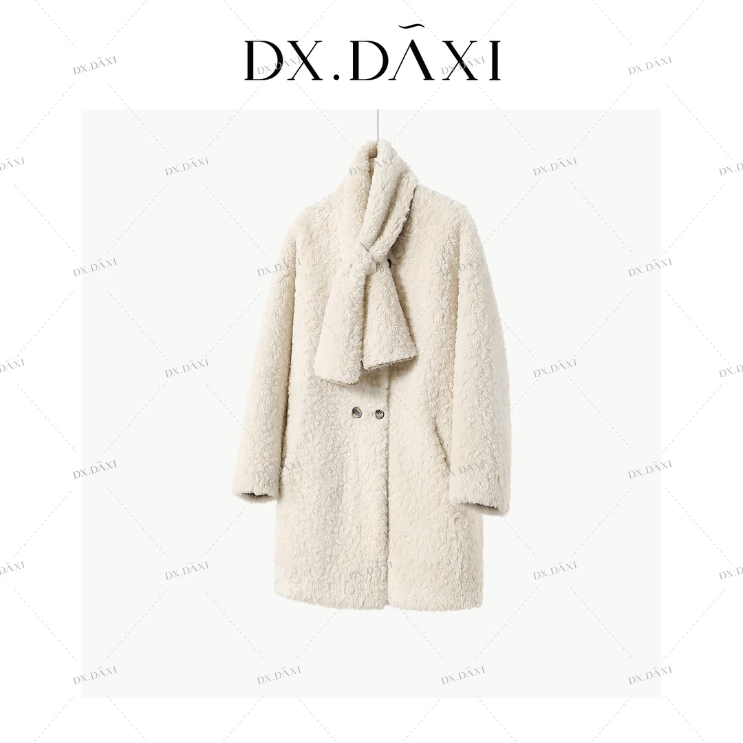 代大喜【暖绒轻语】带围巾皮毛一体外套冬季新款休闲百搭中长款上衣