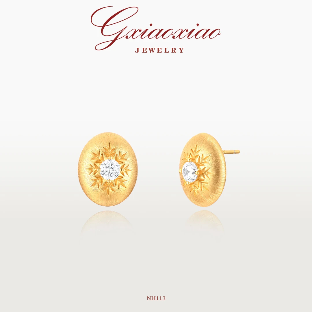 G XIAOXIAO 镀K金【金芒叶影】轻奢高级百搭拉丝雪花耳环 NH113