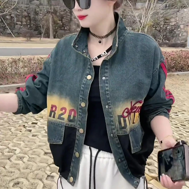 欧货复古牛仔短外套女2025春季新款时尚洋气炸街刺绣拼接爆款上衣