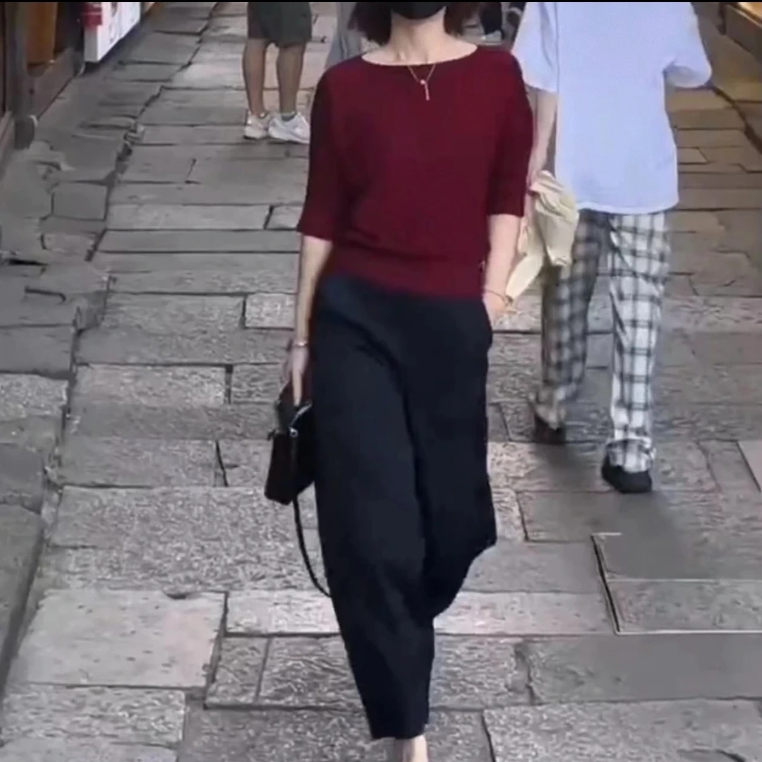 时尚百搭休闲潮流精品上衣小衫可外穿内搭宽松宽领裤子打底打底衫