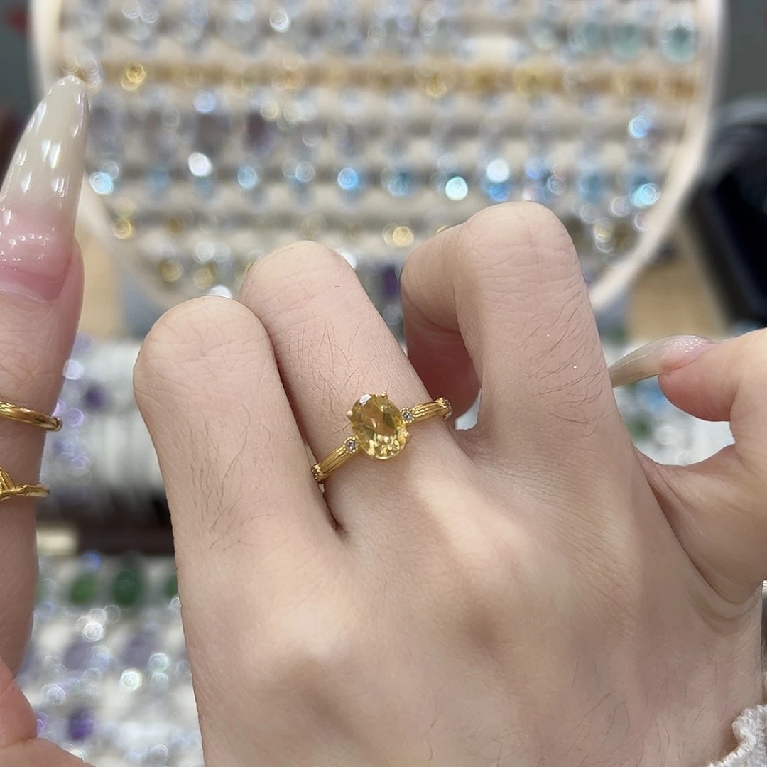 午***-黄晶戒指银S925镶嵌