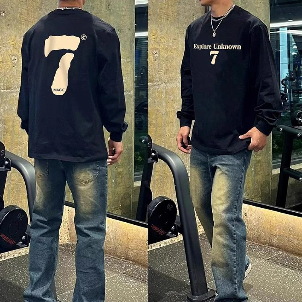 重磅纯棉cleanfit美式简约宽松圆领长袖T恤男休闲打底百搭秋冬ins