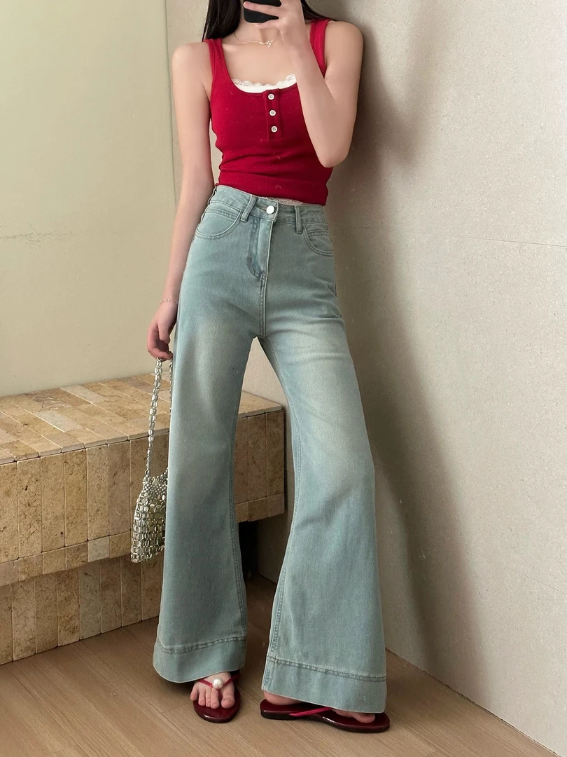 1️⃣夏季新款高腰显瘦牛仔裤不贴腿喇叭裤